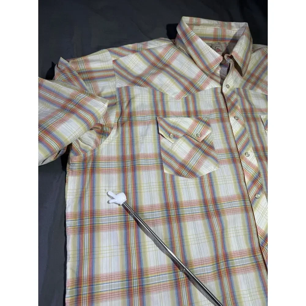 Wrangler American Cowboy‎ Pearl Snap Shirt Mens 3XL Yellow Plaid Western